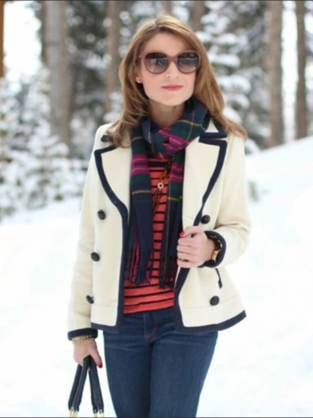 J Crew Tipped Cream Wool Nello Gori Peacoat